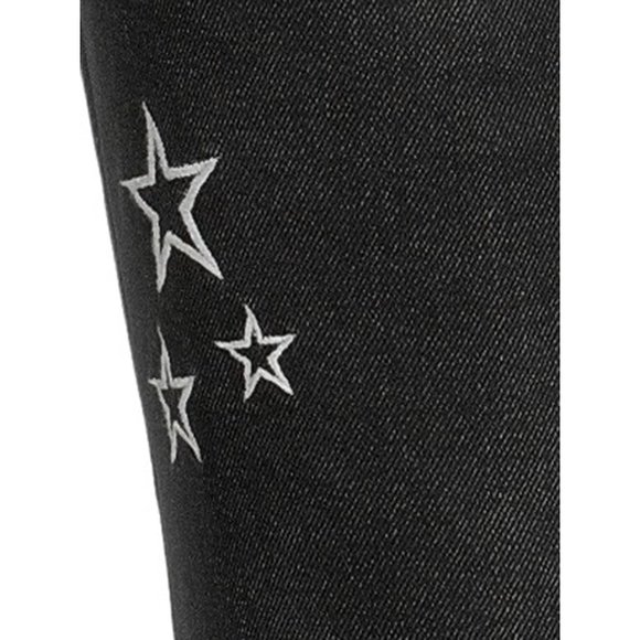 New Juniors 13 Black Jeans  Super High Rise Destructed Embroidered Stars - Picture 3 of 14